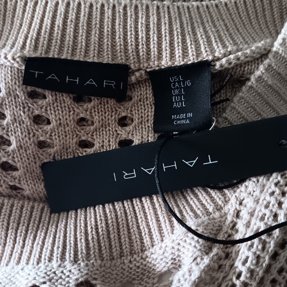 NEW Tahari Crochet Maxi Dress Scoopneck Sleeveless Swim Coverup Beige Tan Large - Picture 4 of 12